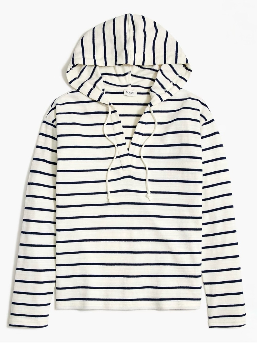 JCrew Women’s V neck Beach Hoodie Navy and Ivory Stripe Size XL